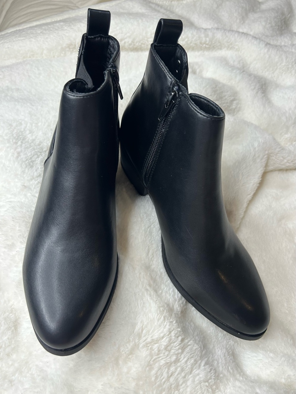 Sugar Black Faux Leather Ankle Booties with Side Zipper